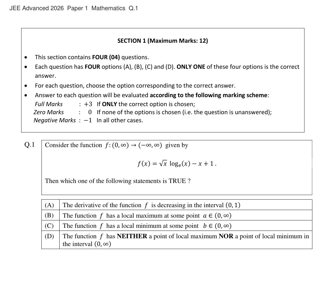 JEE Advanced 2026 Paper 1 Mathematics question 1