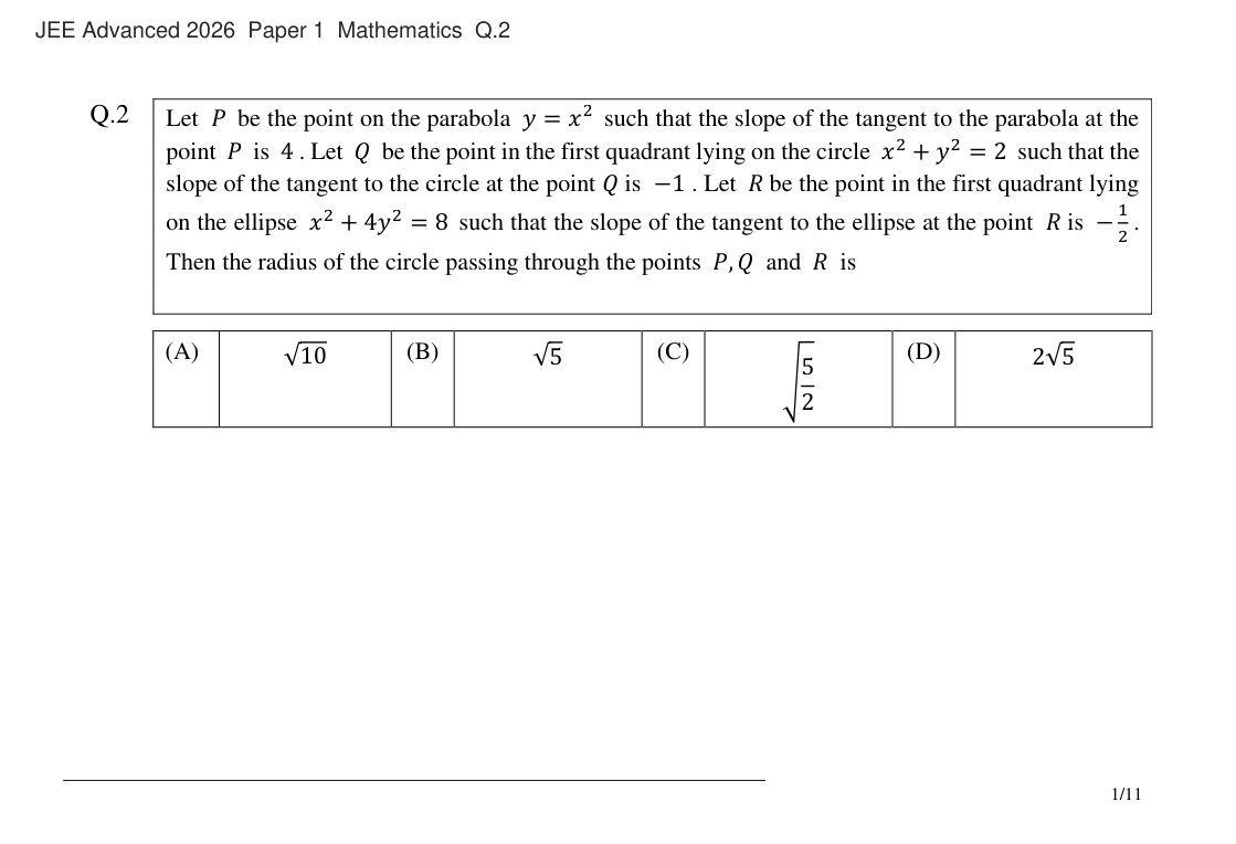 JEE Advanced 2026 Paper 1 Mathematics question 2