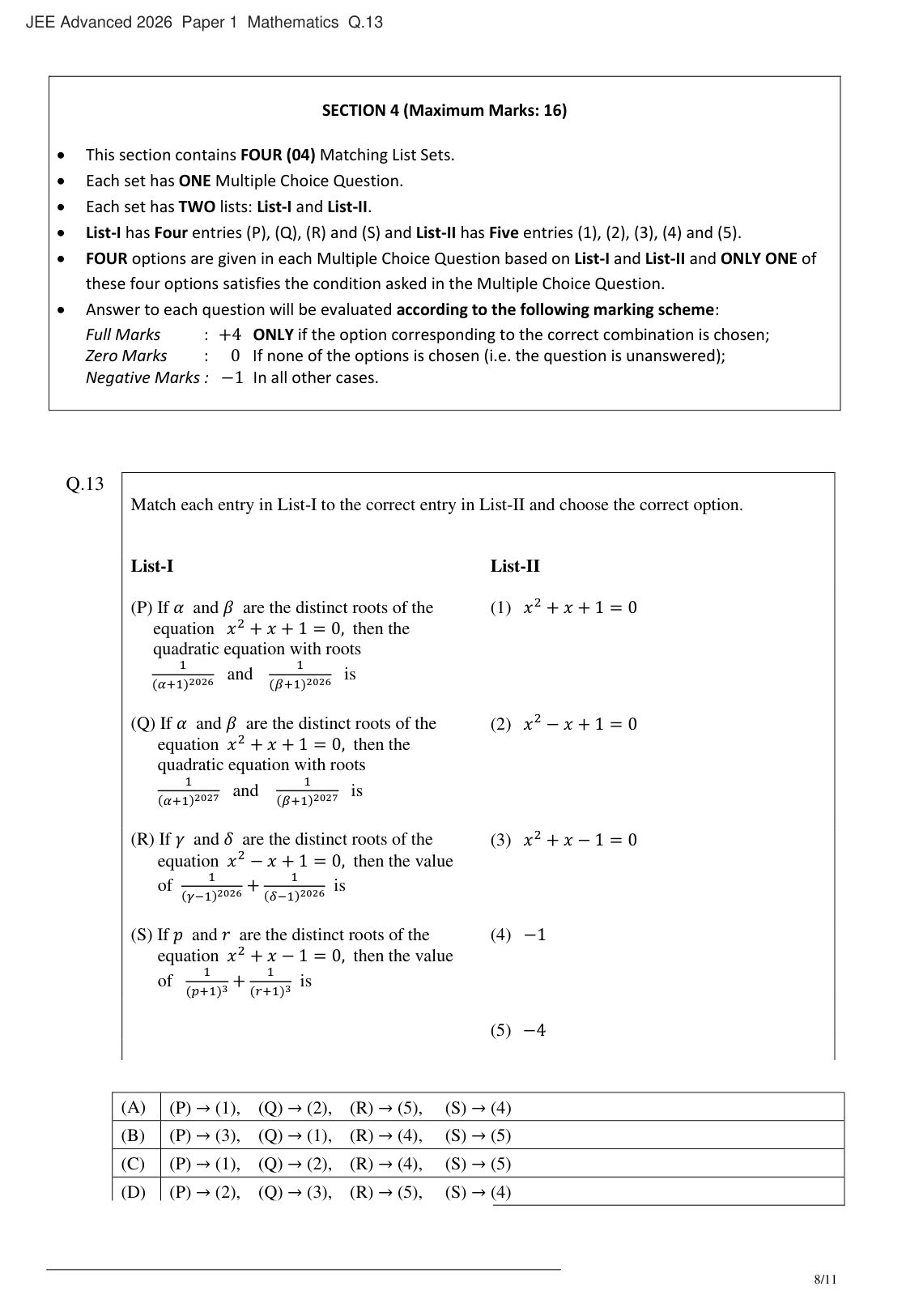 JEE Advanced 2026 Paper 1 Mathematics question 13
