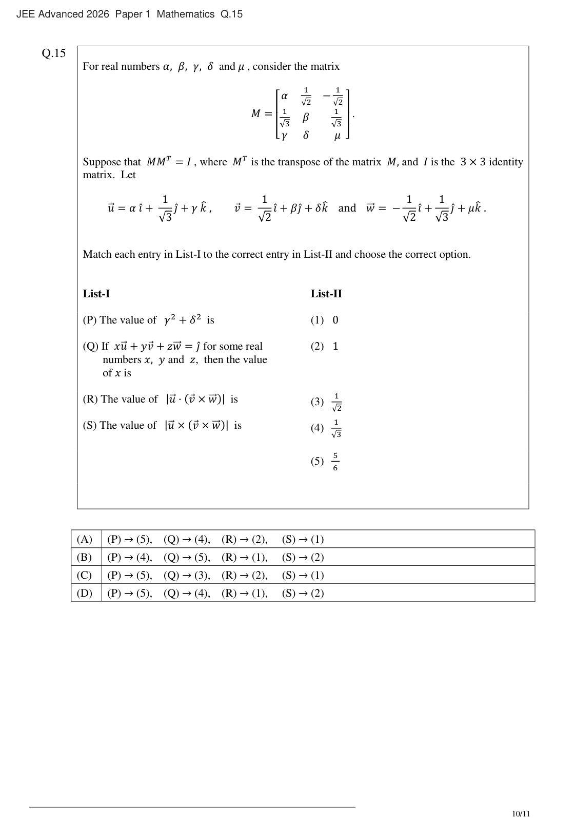 JEE Advanced 2026 Paper 1 Mathematics question 15
