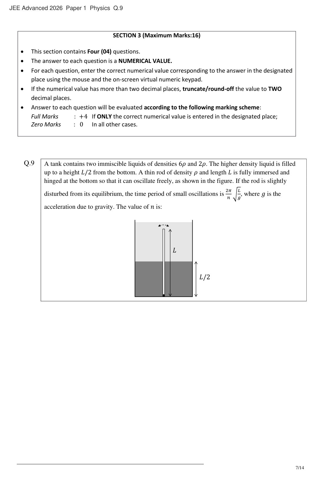 JEE Advanced 2026 Paper 1 Physics question 9