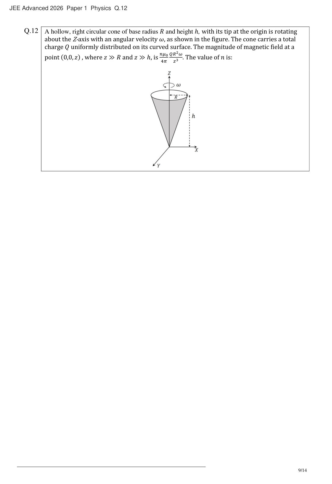 JEE Advanced 2026 Paper 1 Physics question 12