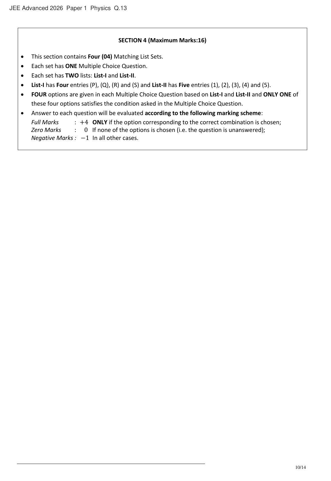 JEE Advanced 2026 Paper 1 Physics question 13, page 1