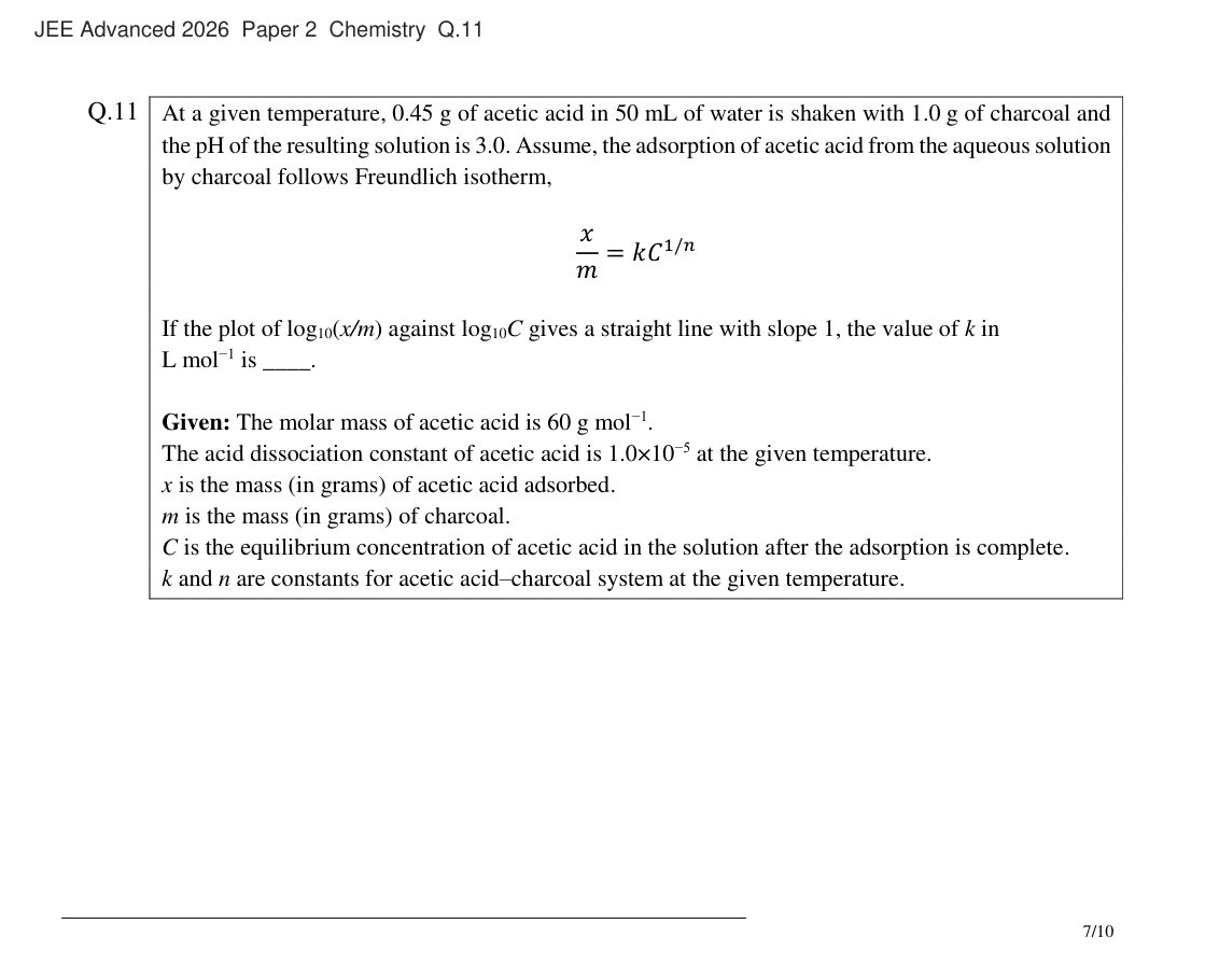 JEE Advanced 2026 Paper 2 Chemistry question 11