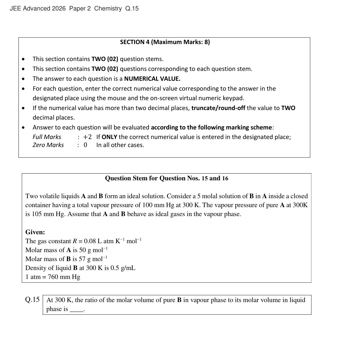JEE Advanced 2026 Paper 2 Chemistry question 15