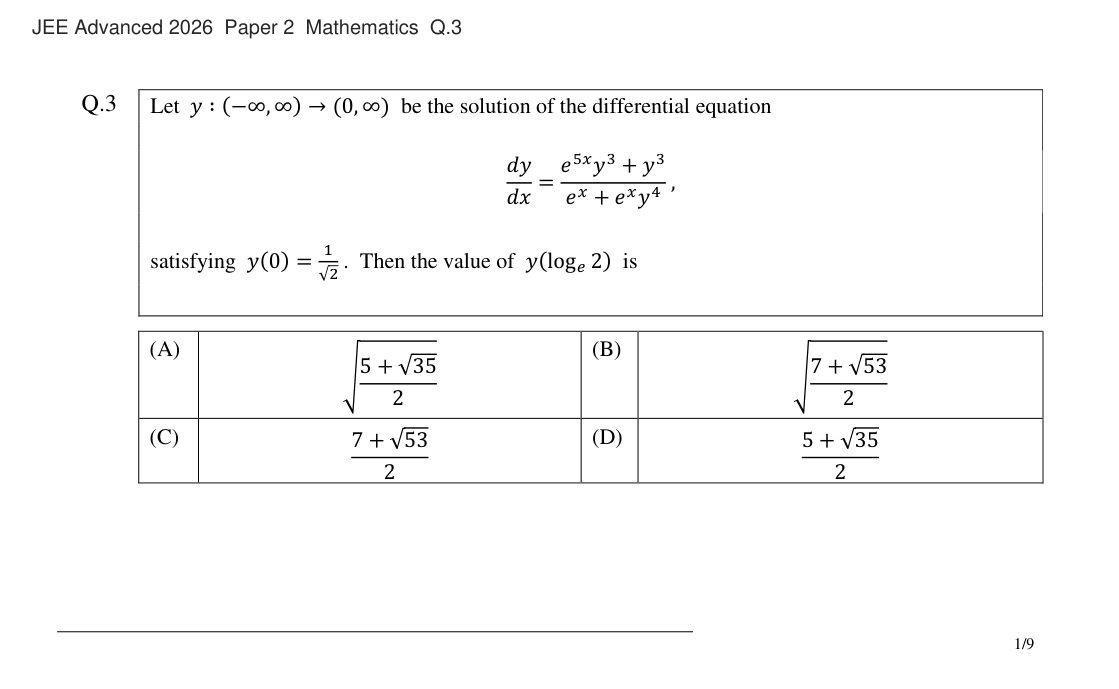 JEE Advanced 2026 Paper 2 Mathematics question 3