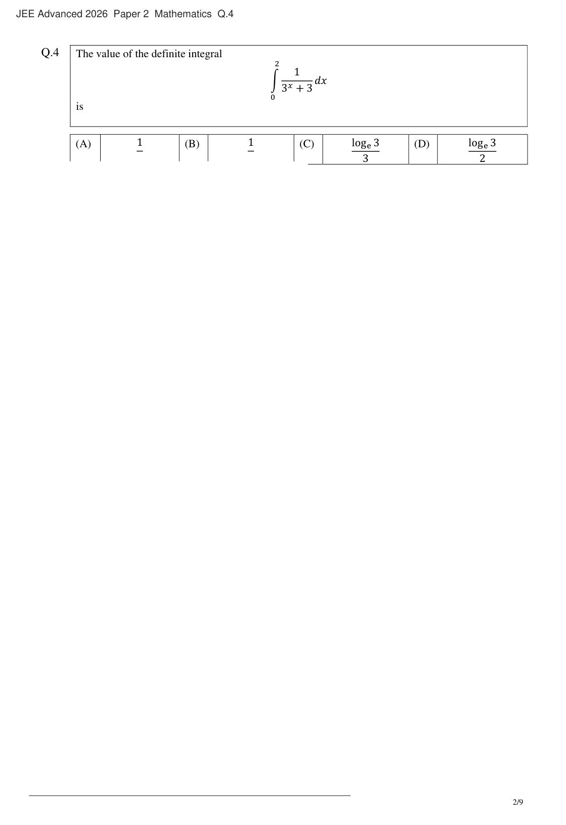 JEE Advanced 2026 Paper 2 Mathematics question 4