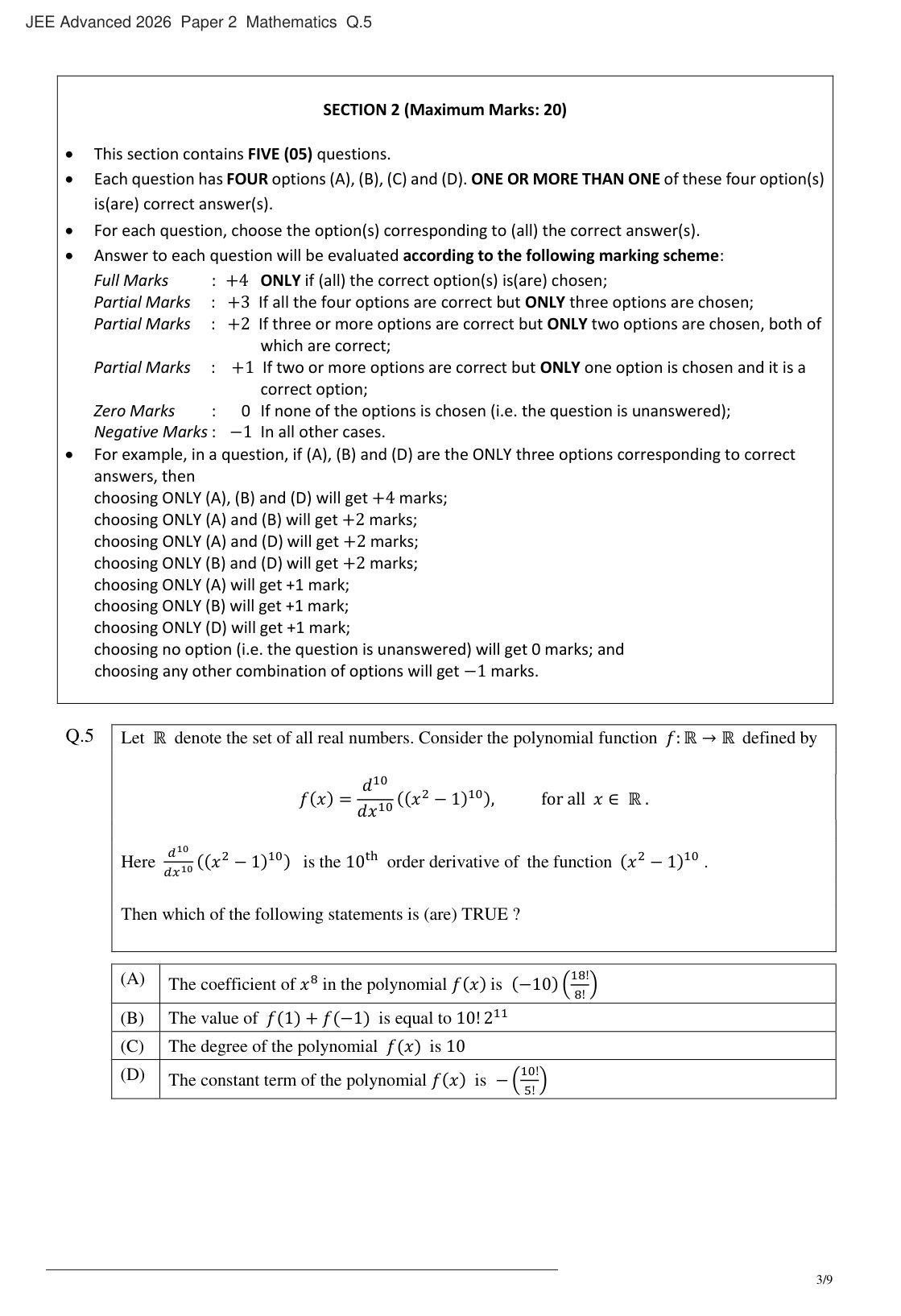 JEE Advanced 2026 Paper 2 Mathematics question 5