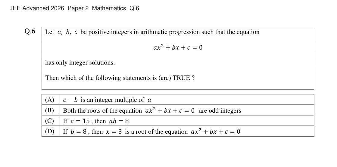 JEE Advanced 2026 Paper 2 Mathematics question 6