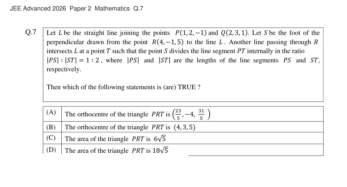 JEE Advanced 2026 Paper 2 Mathematics question 7