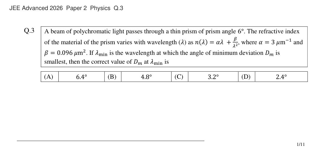 JEE Advanced 2026 Paper 2 Physics question 3