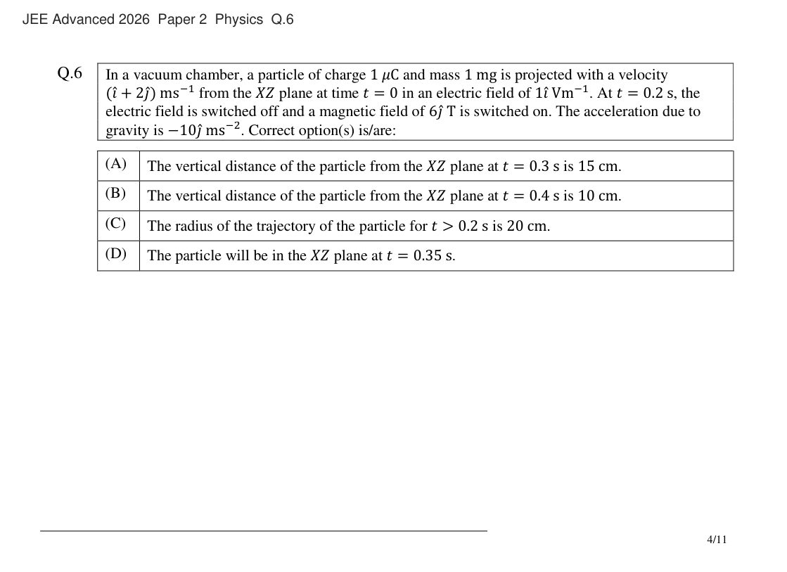 JEE Advanced 2026 Paper 2 Physics question 6