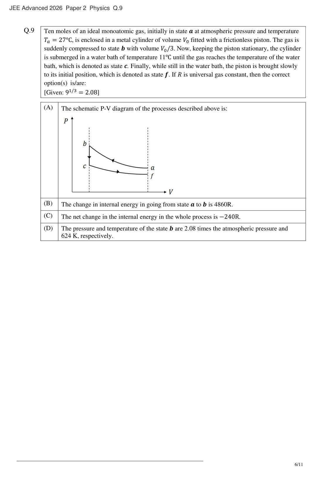 JEE Advanced 2026 Paper 2 Physics question 9