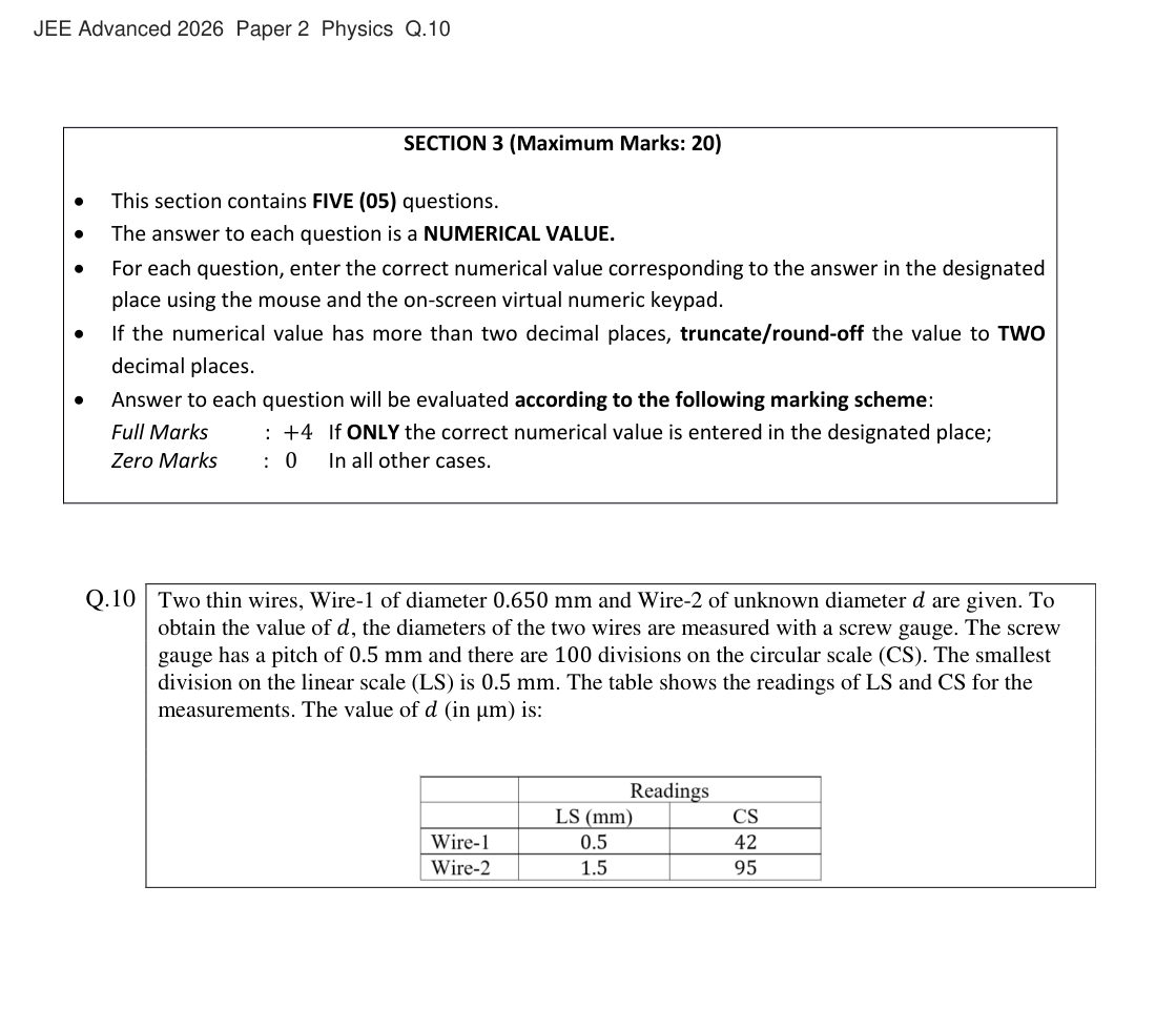 JEE Advanced 2026 Paper 2 Physics question 10