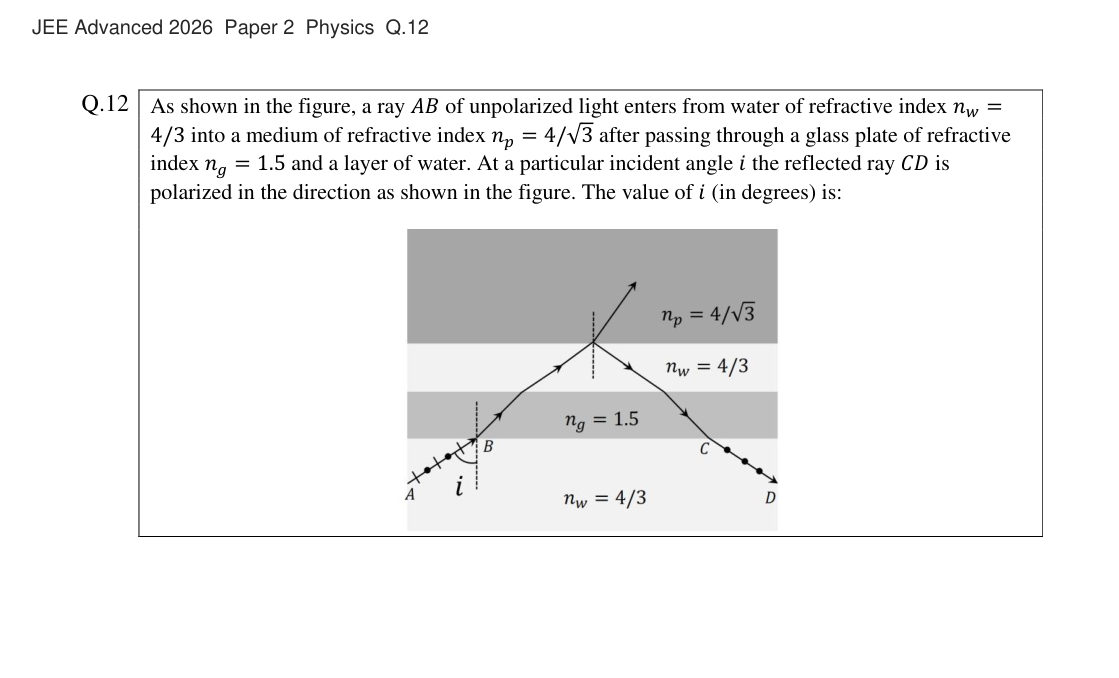 JEE Advanced 2026 Paper 2 Physics question 12
