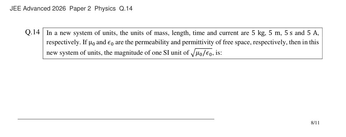 JEE Advanced 2026 Paper 2 Physics question 14