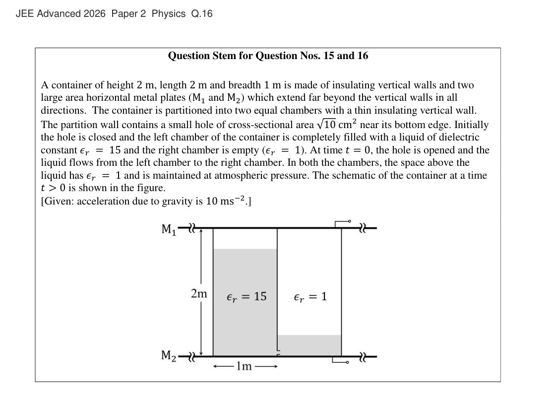 JEE Advanced 2026 Paper 2 Physics question 16, page 1