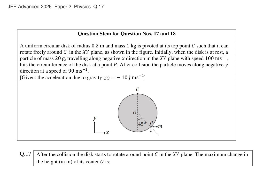 JEE Advanced 2026 Paper 2 Physics question 17