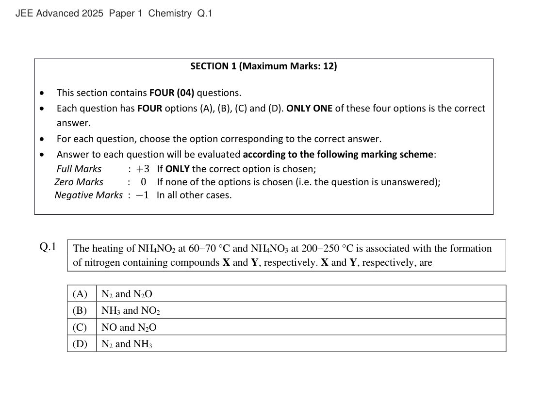 JEE Advanced 2025 Paper 1 Chemistry question 1