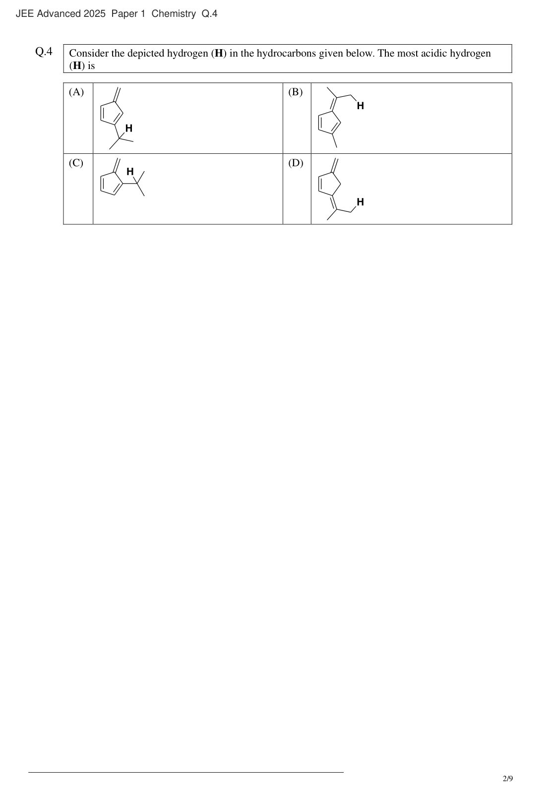 JEE Advanced 2025 Paper 1 Chemistry question 4