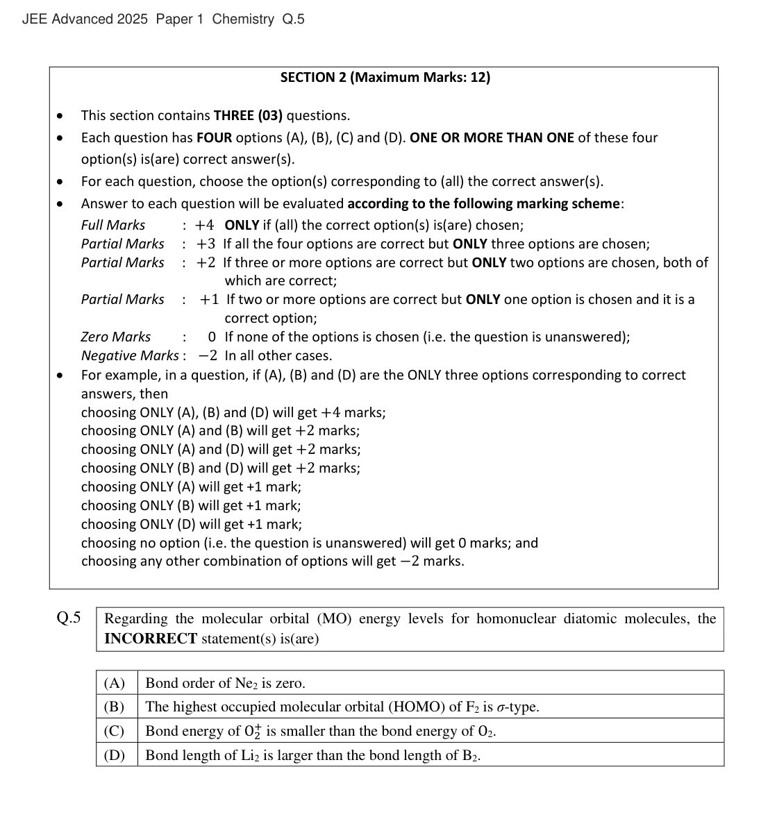 JEE Advanced 2025 Paper 1 Chemistry question 5