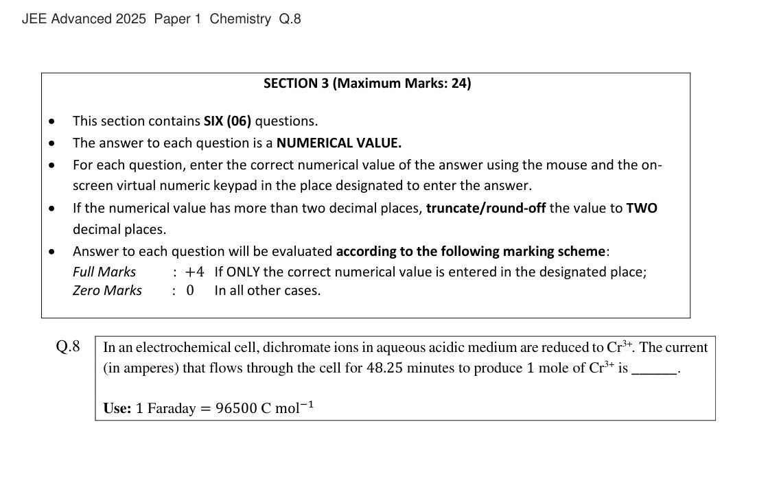 JEE Advanced 2025 Paper 1 Chemistry question 8