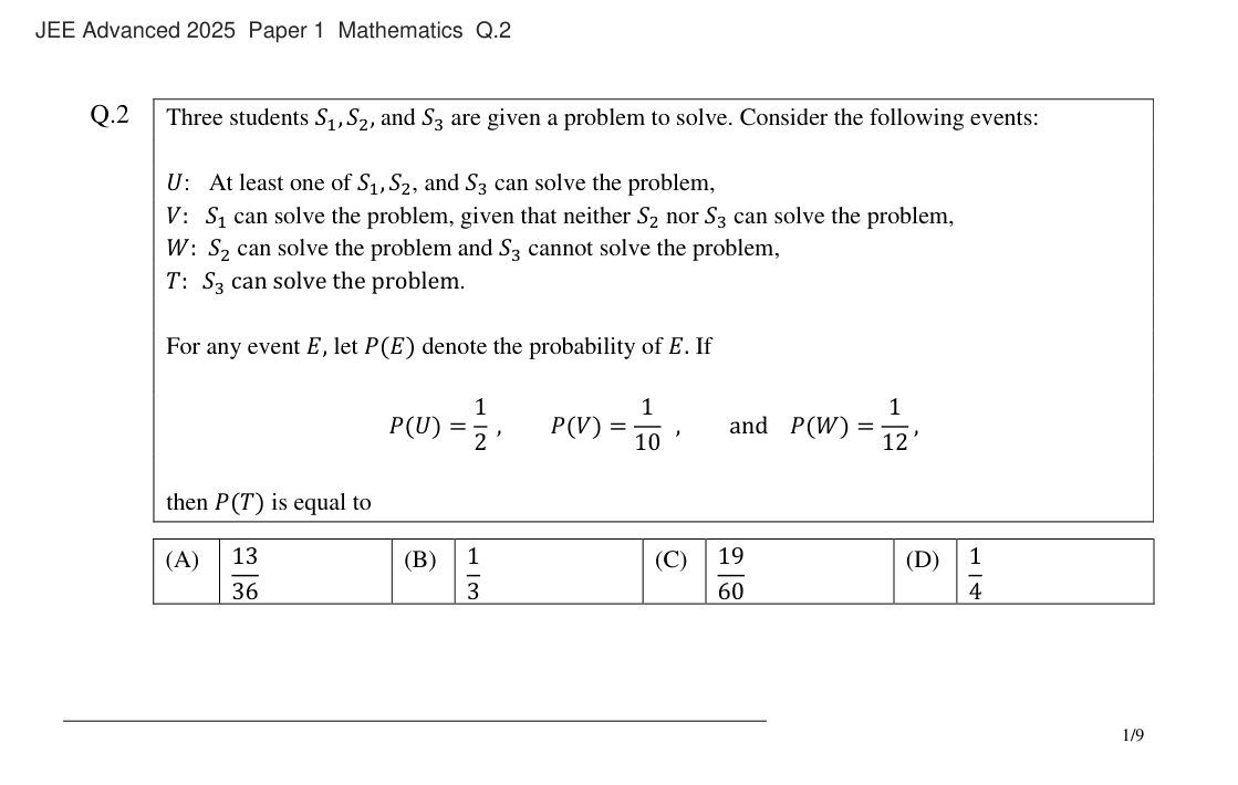 JEE Advanced 2025 Paper 1 Mathematics question 2