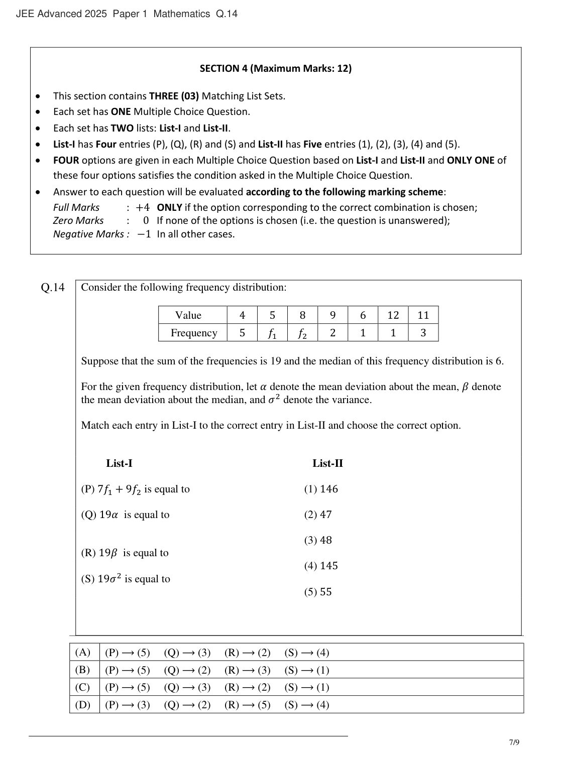 JEE Advanced 2025 Paper 1 Mathematics question 14