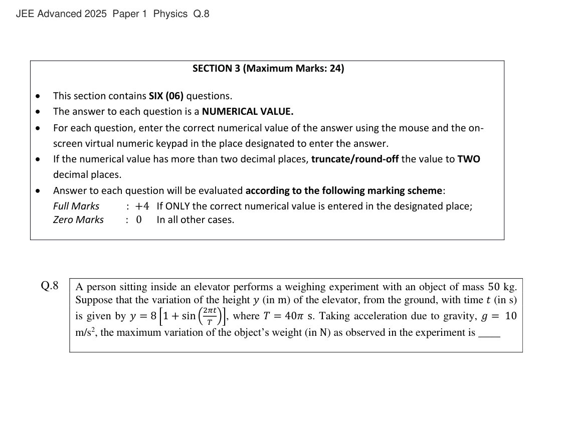 JEE Advanced 2025 Paper 1 Physics question 8