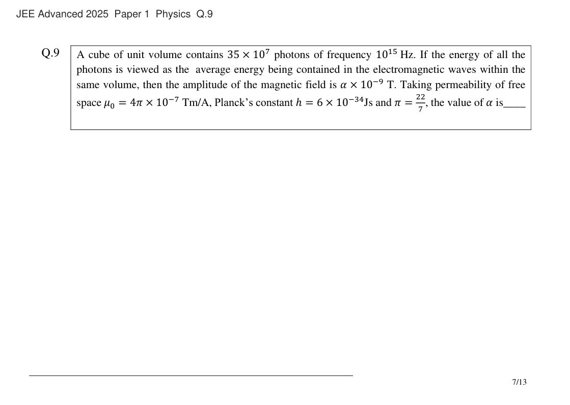JEE Advanced 2025 Paper 1 Physics question 9