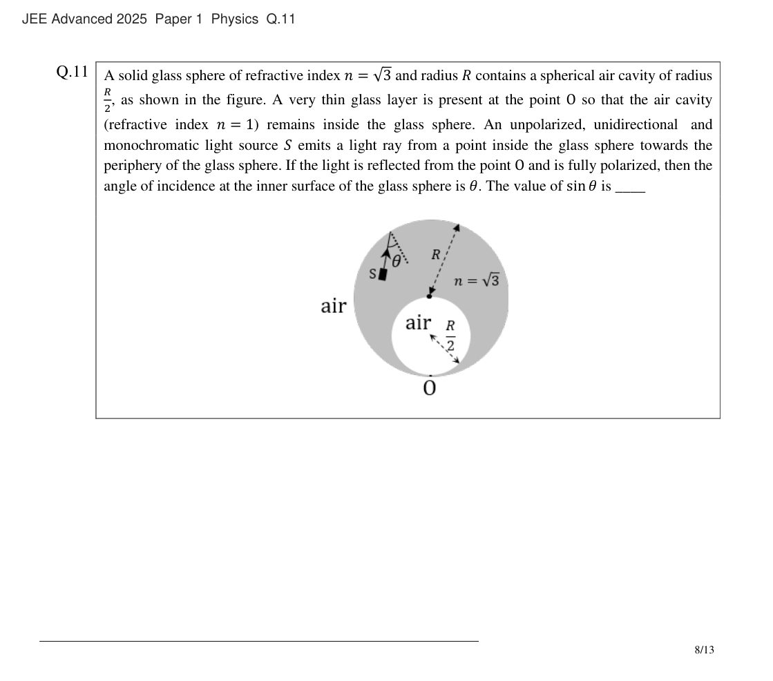 JEE Advanced 2025 Paper 1 Physics question 11