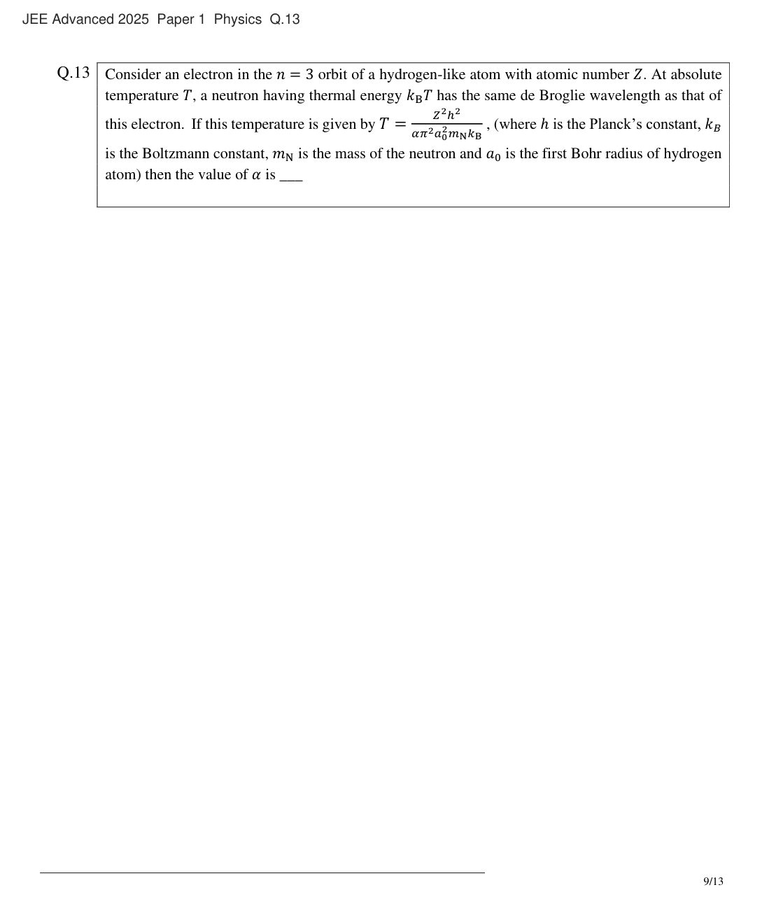 JEE Advanced 2025 Paper 1 Physics question 13