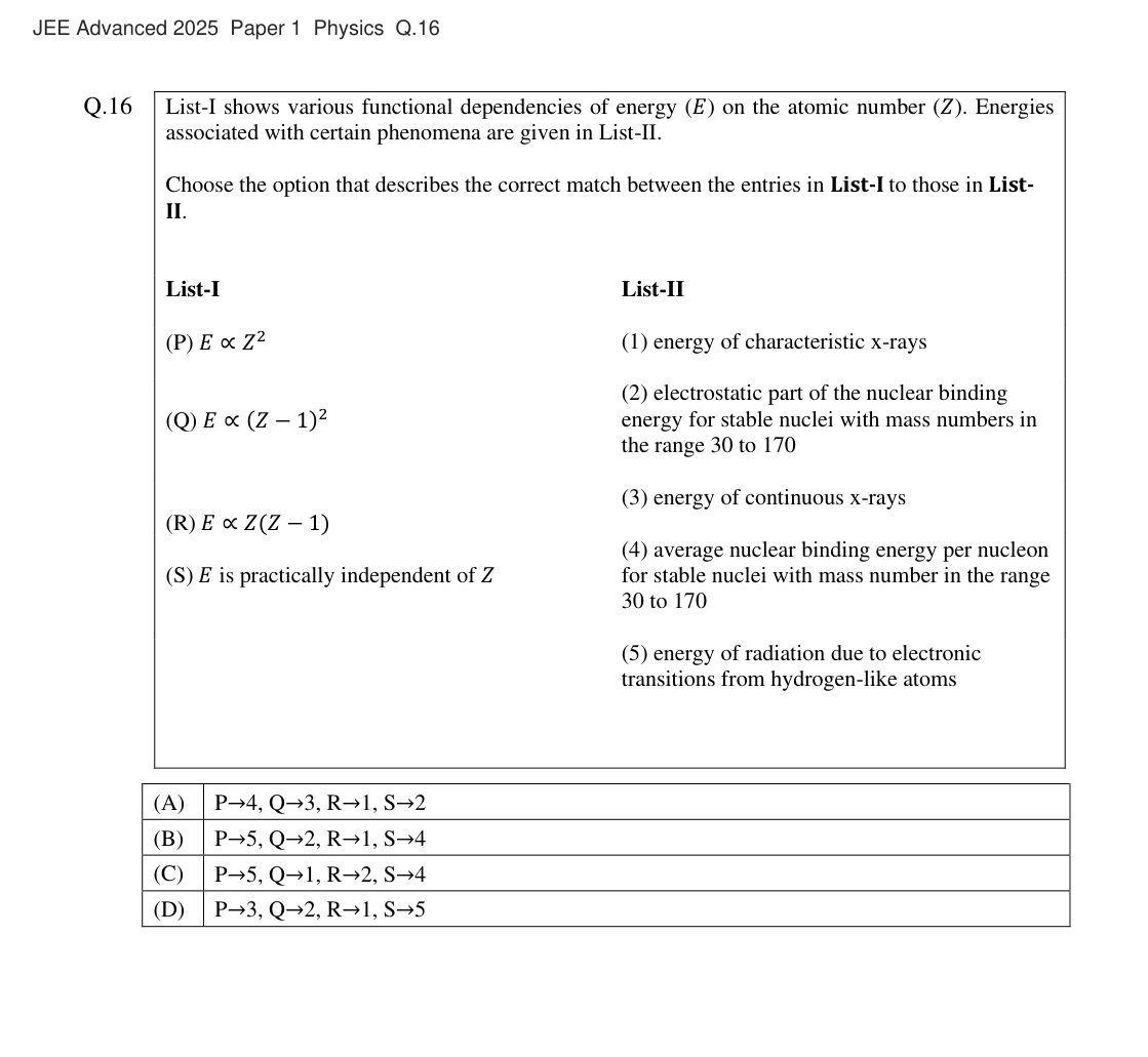 JEE Advanced 2025 Paper 1 Physics question 16