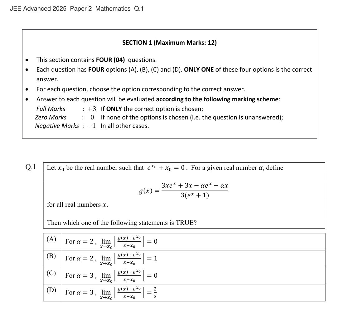 JEE Advanced 2025 Paper 2 Mathematics question 1