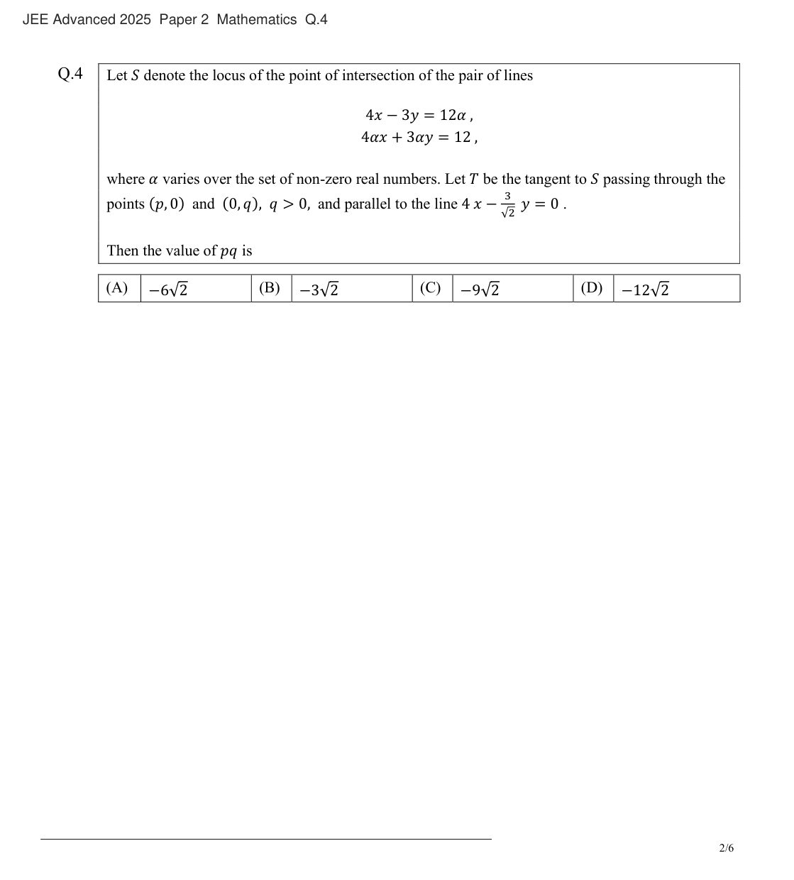 JEE Advanced 2025 Paper 2 Mathematics question 4