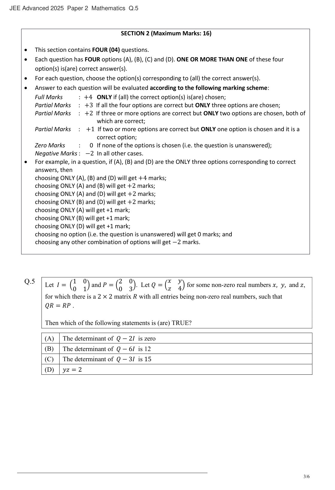 JEE Advanced 2025 Paper 2 Mathematics question 5