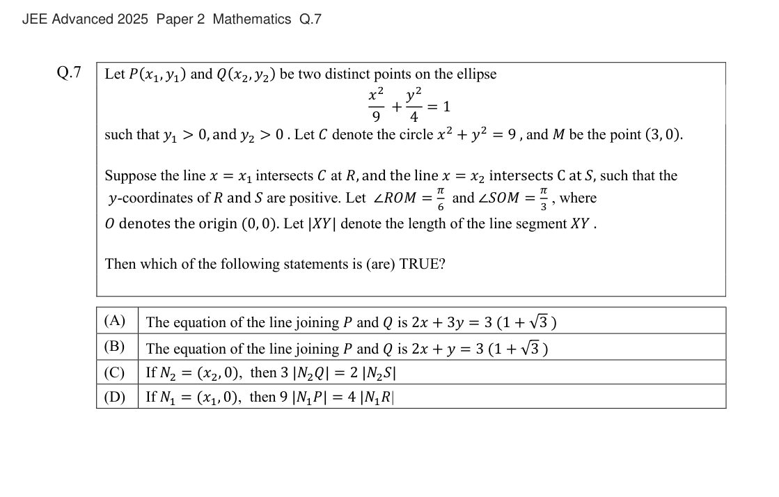 JEE Advanced 2025 Paper 2 Mathematics question 7