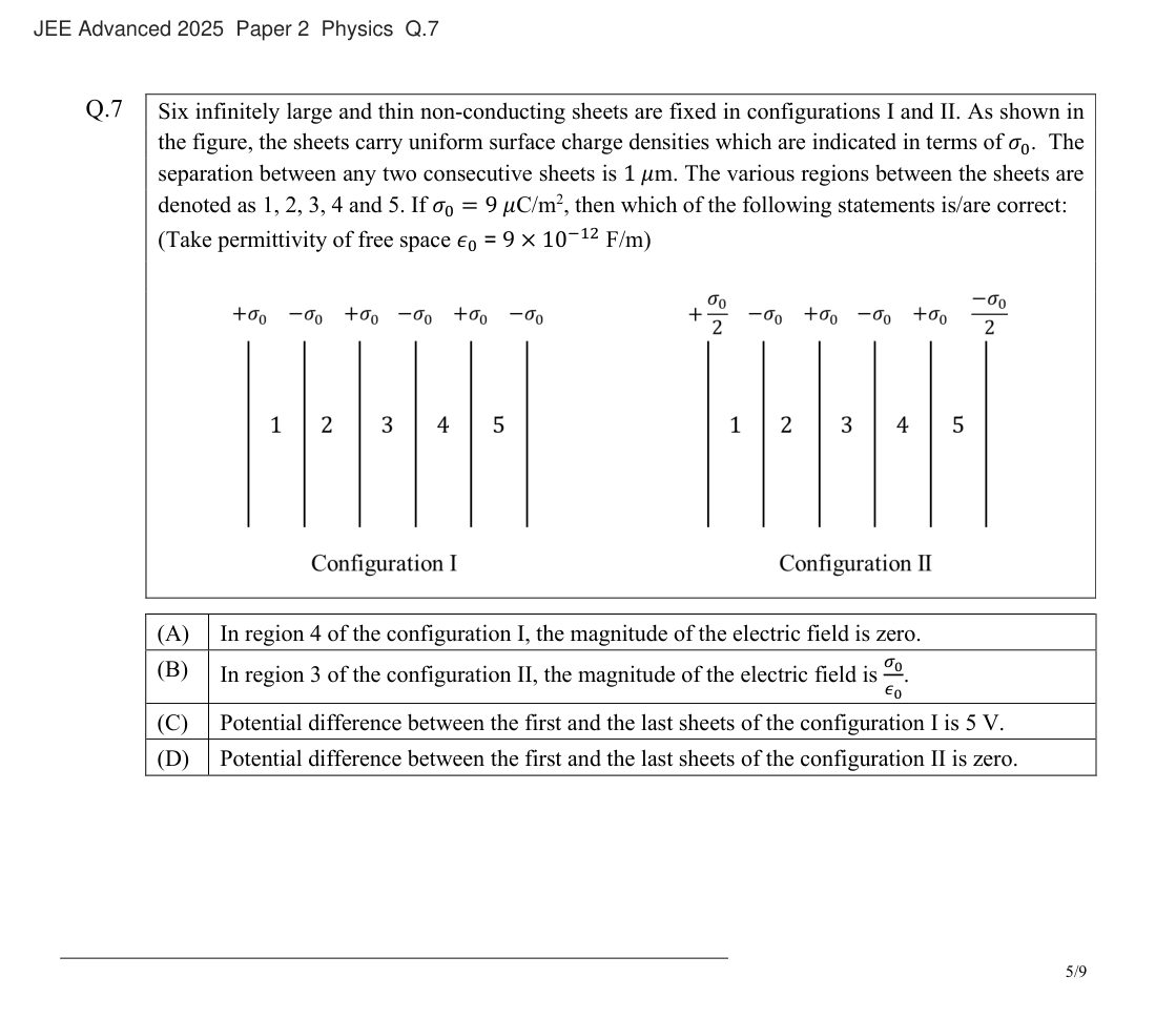 JEE Advanced 2025 Paper 2 Physics question 7
