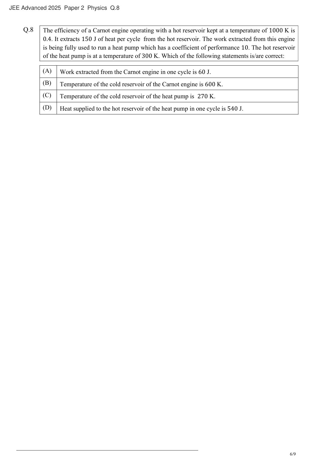 JEE Advanced 2025 Paper 2 Physics question 8, page 1