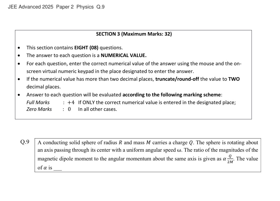 JEE Advanced 2025 Paper 2 Physics question 9